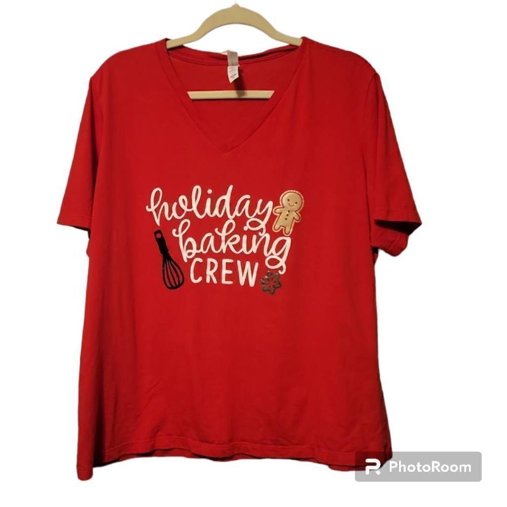 Bella Canvas "Holiday Baking Crew" V-neck" T-shirt Size 2XL